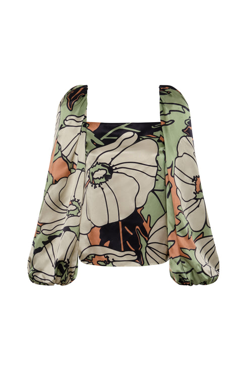 Celia Satin Silk Blouse / Sage