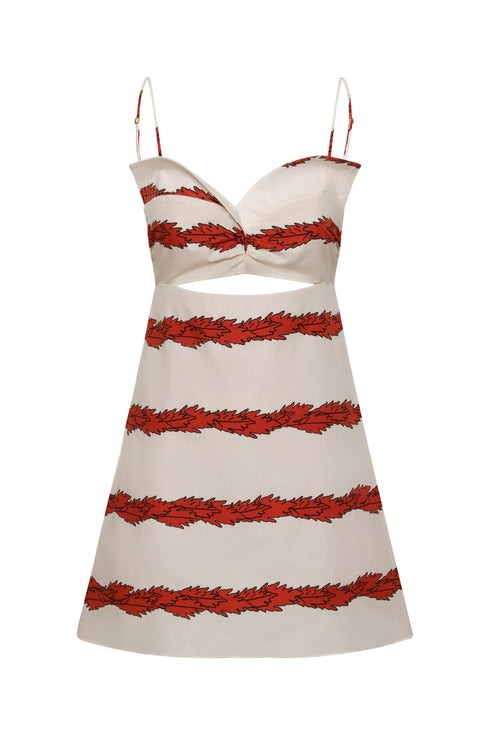 Victoria Cotton Mini Dress / Ivory Striped Helechos