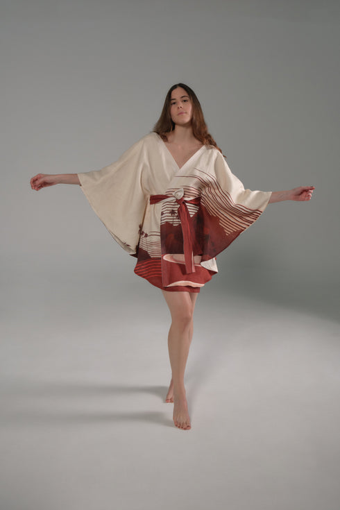 Cavalo Linen Poncho / Red Tropical Landscape