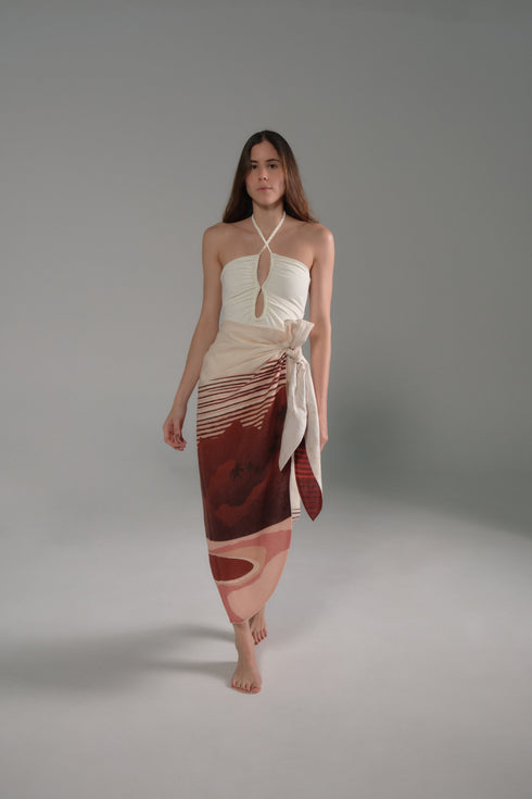 Mapara Linen Skirt / Red Tropical Landscape