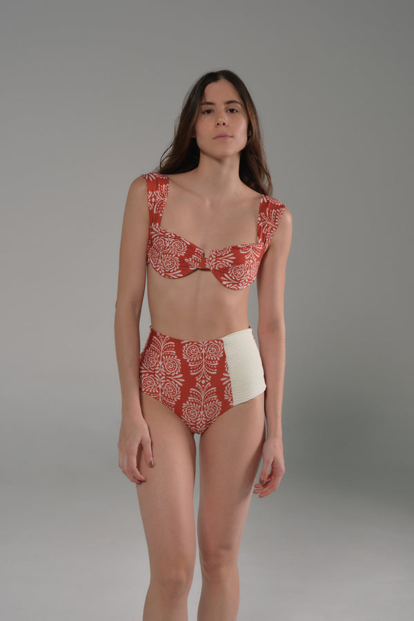 Frida Bottom / Red Arabesque - Orange Stripes