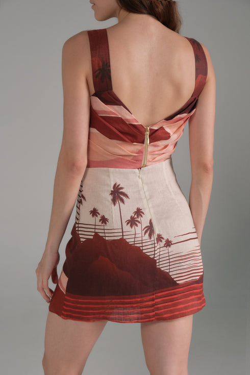 Marimba Linen Top / Red Tropical Landscape