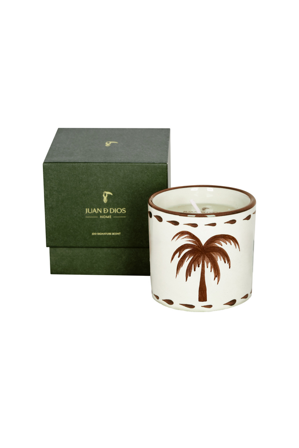 Juan de Dios Ceramic Candle – Brown Palm Motif Rose & Oud Scent