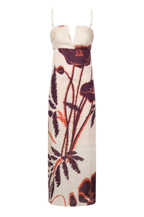 Antigüa Linen Midi Dress / Purple Gladiolos