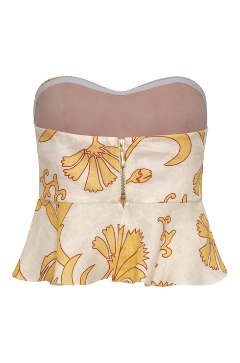 Peplum Linen Top / Yellow Flowers
