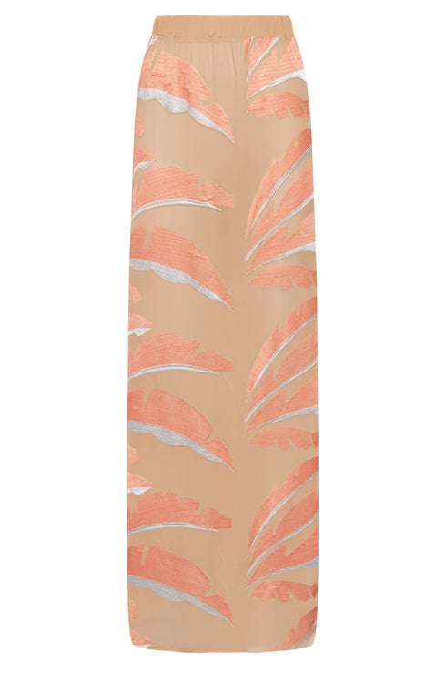 Solana Embroidered Mesh Maxi Skirt / Peach Palms