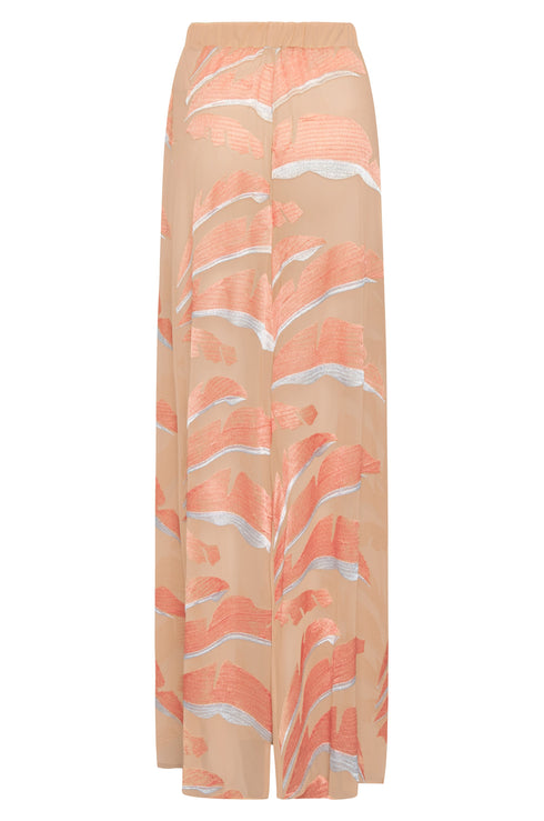 Solana Embroidered Mesh Maxi Skirt / Peach Palms