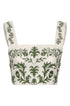 Marimba Embroidered Linen Top / Ivory Green Buganvilias