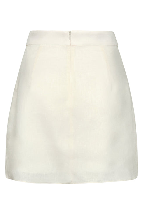 Carmelita Embroidered Linen Mini Skirt / Ivory Green Buganvilias