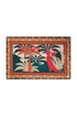 Rectangular cotton silk sarong featuring a tropical dancer print and ornate orange borders.