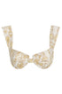 Ivory underwire bikini top with yellow floral embroidery and thick shoulder straps.