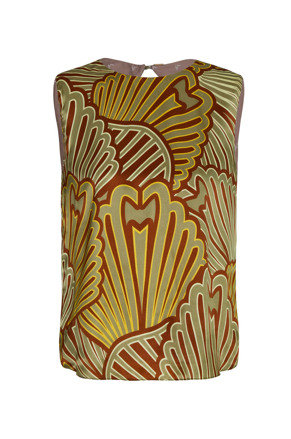 Silvia Satin Silk Blouse / Yellow Intricate Shells