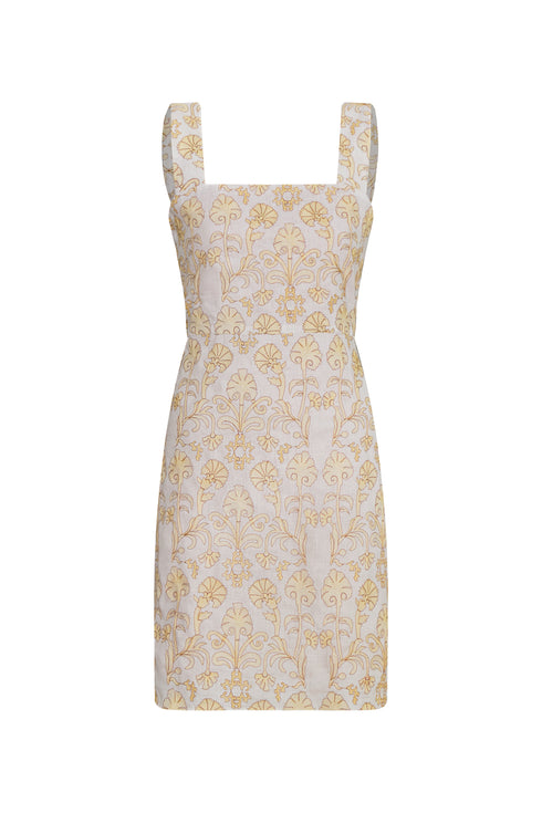 Micaela Embroidered Linen Mini Dress / Yellow Flowers