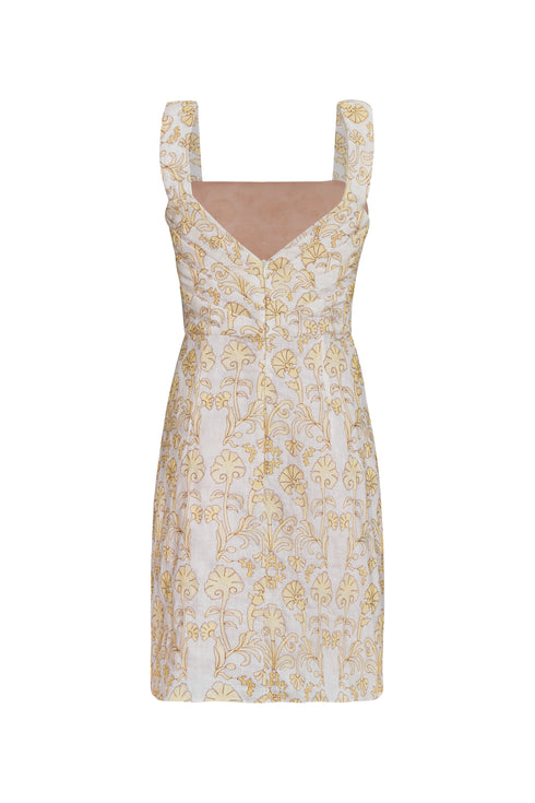 Micaela Embroidered Linen Mini Dress / Yellow Flowers