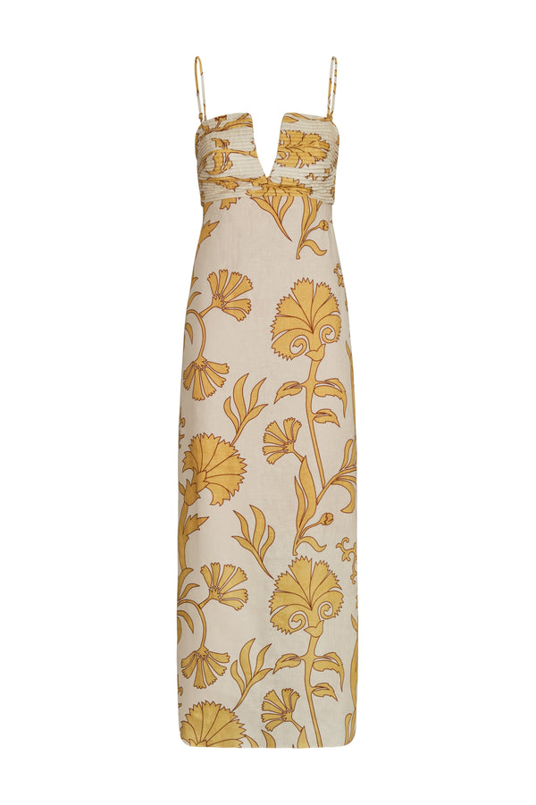 Antigüa Linen Midi Dress / Yellow Flowers