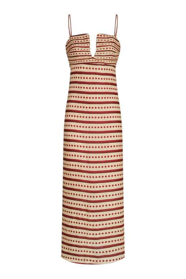 Antigüa Linen Midi Dress / Red Stripes