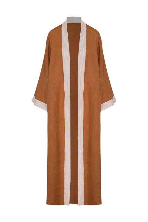 Rafaela Linen Kaftan / Brown & Ivory