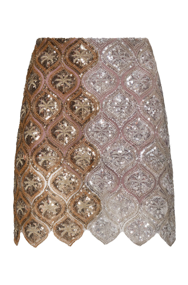 Las Ventas Palms Sequined Mini Skirt / Silver & Gold