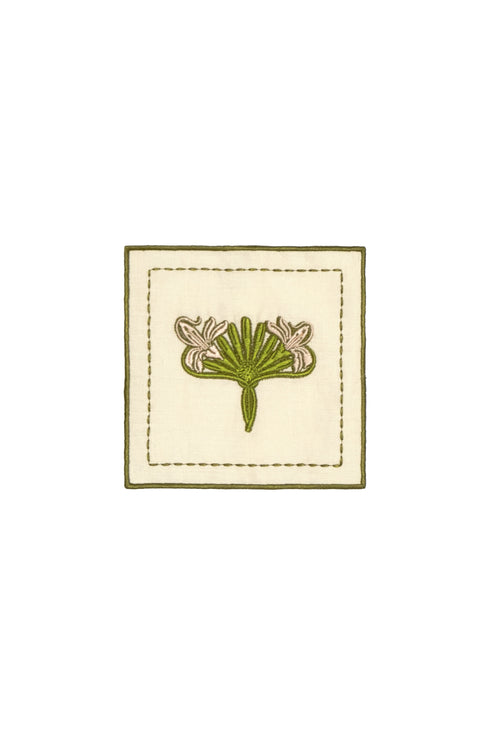 Lirios Cocktail Napkins / Ivory & Green - Set of 4