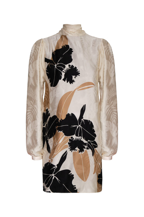 El Real Silk Jacquard Mini Dress / Black orchids