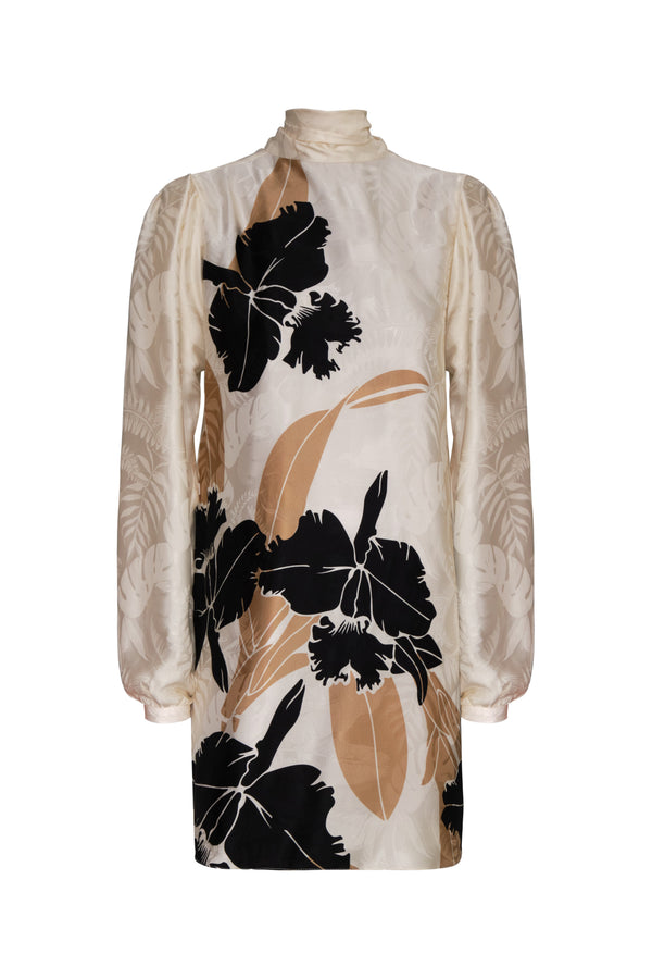 El Real Silk Jacquard Mini Dress / Black orchids