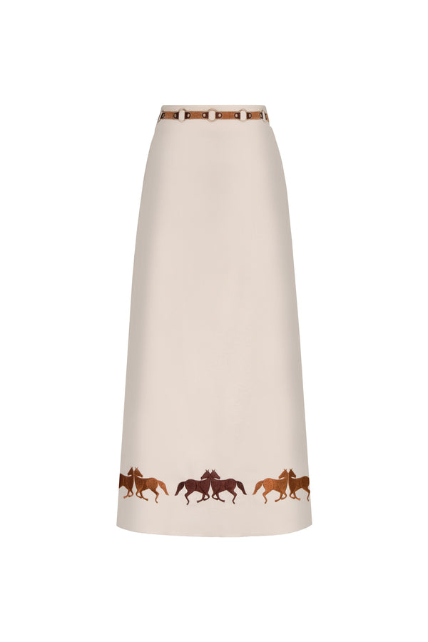 El Carmen Embroidered canvas Midi Skirt / Ivory