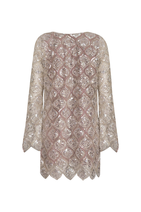 La Maestranza Sequined Palms Mini Dress / Silver