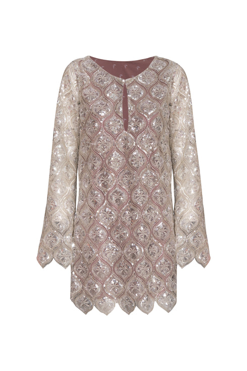 La Maestranza Sequined Palms Mini Dress / Silver