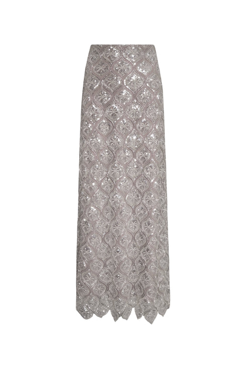 Carlota Palms Sequined Maxi Skirt / Silver