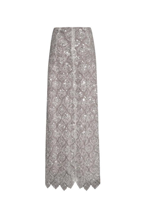 Carlota Palms Sequined Maxi Skirt / Silver