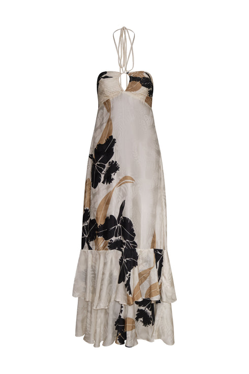 Sevillana Silk Jacquard Maxi Dress / Black Orchids