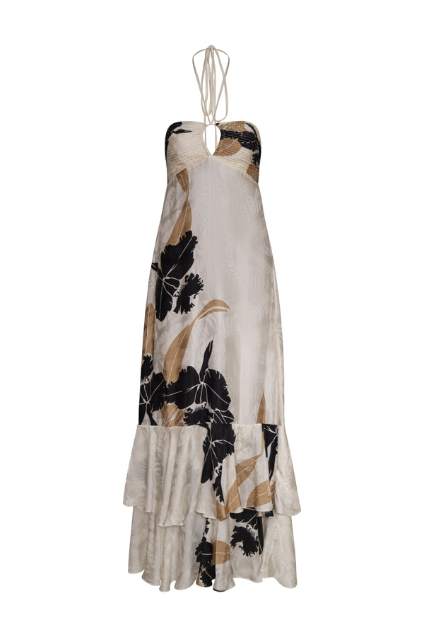 Sevillana Silk Jacquard Maxi Dress / Black Orchids