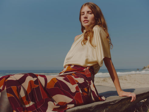 Chiminango Satin Silk Blouse / Butter Reptile
