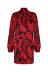 El Real Jacquard Mini Dress in Cherry Rainforest print with high neck and long cuffed sleeves.