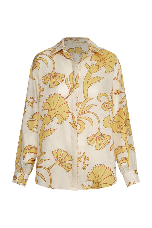 Jill Linen Shirt / Yellow Flowers