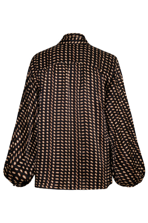 Simonetta Satin Silk Shirt / Black & Ivory Seeds