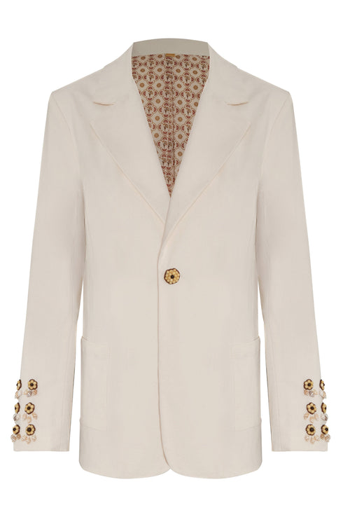 Santo Tomas Embroidered Canvas Blazer / Ivory