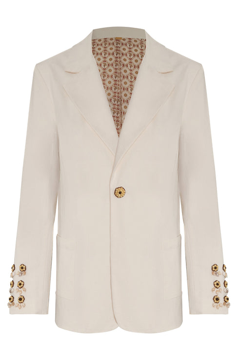 Santo Tomas Embroidered Canvas Blazer / Ivory