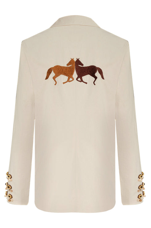 Santo Tomas Embroidered Canvas Blazer / Ivory