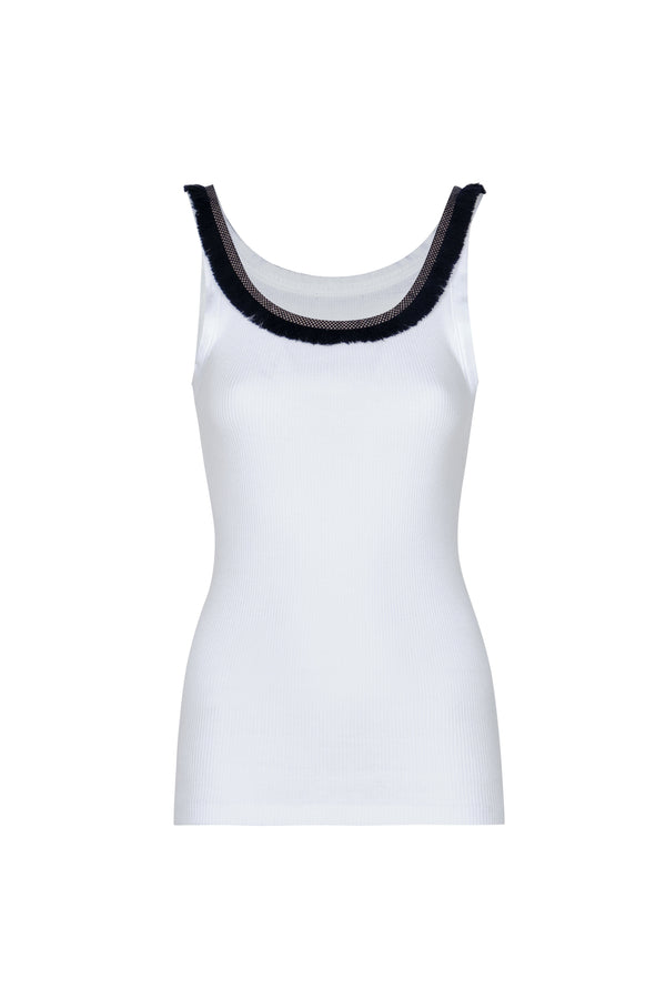 Coco Hand Embroidered Tank Top / White