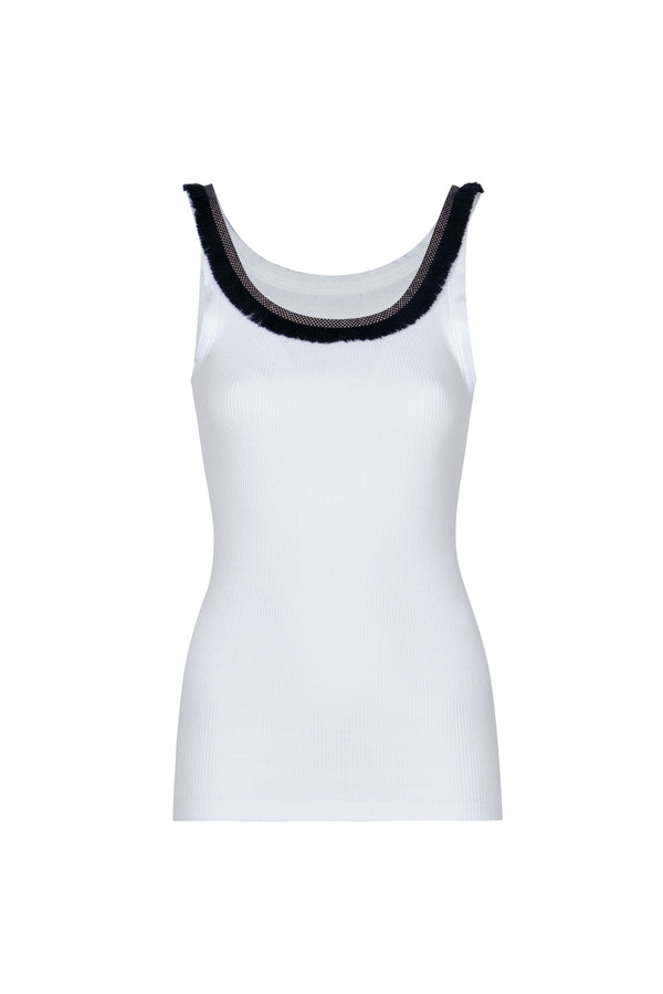 Coco Hand Embroidered Tank Top / White