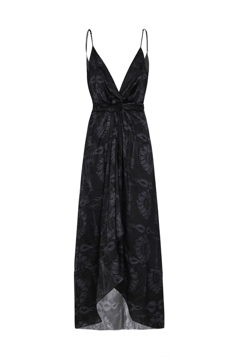 Sabina Silk Jacquard Midi Dress / Black