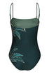 Esteros Hand Embroidered One Piece / Aquamarine Palms - Metallic Mint
