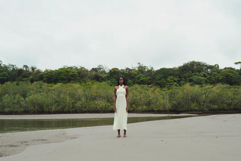 Costa del Sol Linen Maxi Dress / Yellow Squares