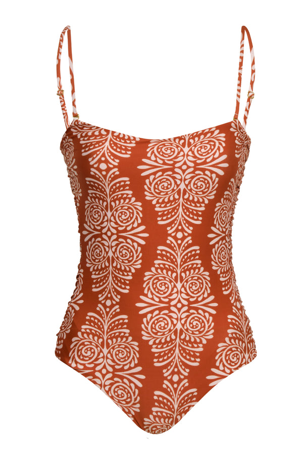 Las Balsas One Piece / Red Arabesque - Orange Stripes