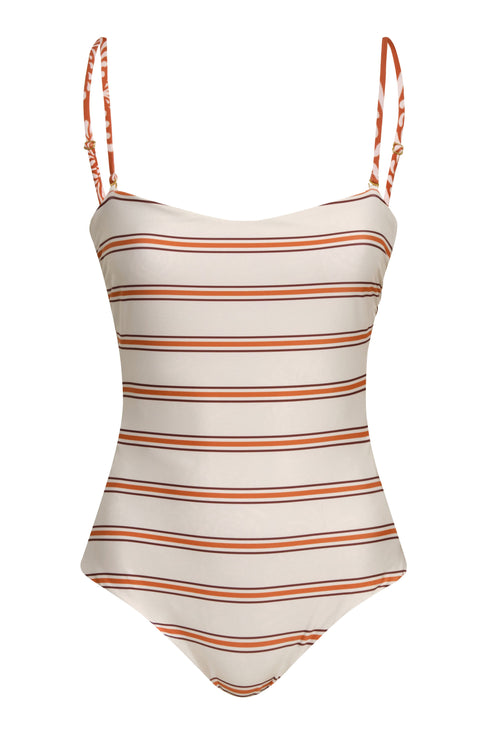 Las Balsas One Piece / Red Arabesque - Orange Stripes