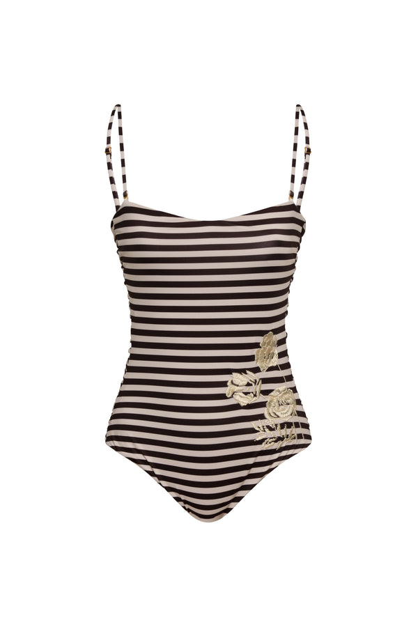 Las Balsas Embroidered One Piece / Black & White Stripes