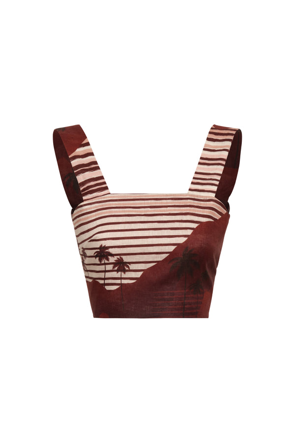 Marimba Linen Top / Red Tropical Landscape