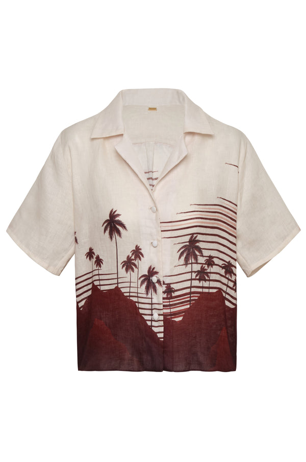 Tomaso Linen Shirt / Red Tropical Landscape