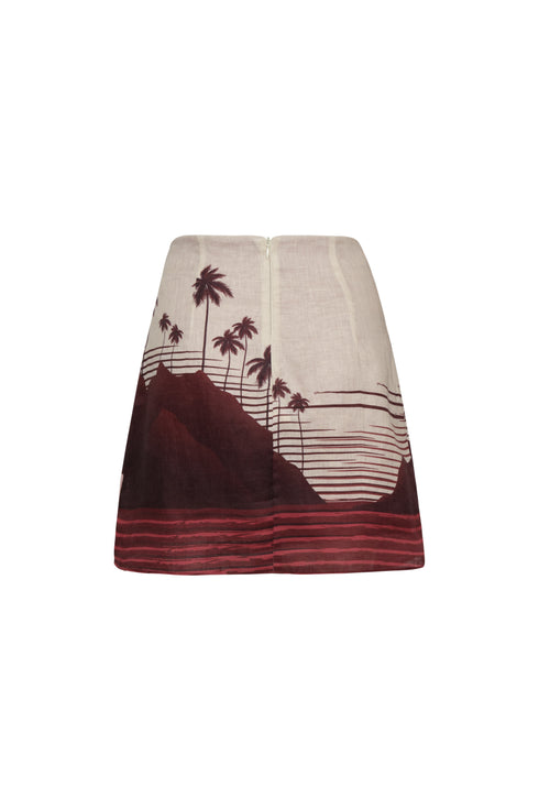 Carmelita Linen Mini Skirt / Red Tropical Landscape